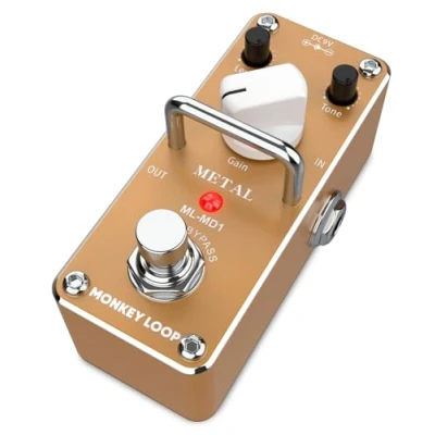 Afbeelding van MONKEY LOOP ML MD1 Effectpedaal voor elektrische gitaar, vervormingspedaal metaal met geluids en versterkingsregeling, signaalkwaliteit True Bypass, stroomverbruik: 5,5 mA (DC 9 V)