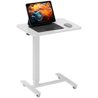 Afbeelding van HOMCOM Höhenverstellbar Steh Sitz C förmig Schreibtisch Platzsparend Laptoptisch Stehpult Beistelltisch mit Rollen für Arbeitszimmer Wohnzimmer Weiß Belastbar bis 70 kg 65 x 48 110 cm