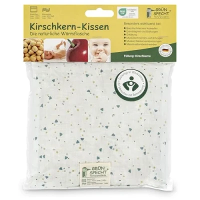 Afbeelding van GRÜNSPECHT Kersenpitkussen 19 x cm, warmtekussen voor nek, buik en rug, overtrek van 100% katoen, magnetron oven, driehoeken, vorstgroen (100 V8)