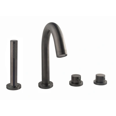 Afbeelding van Wiesbaden Caral 4 gats badrandthermostaat afbouwset gunmetal