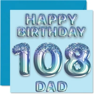 Afbeelding van 108e verjaardagskaart voor papa blauwe glitter feestballonnen gelukkige verjaardagskaarten 108 jaar oude vader van zoon dochter, 145 mm x verjaardag wenskaarten cadeau