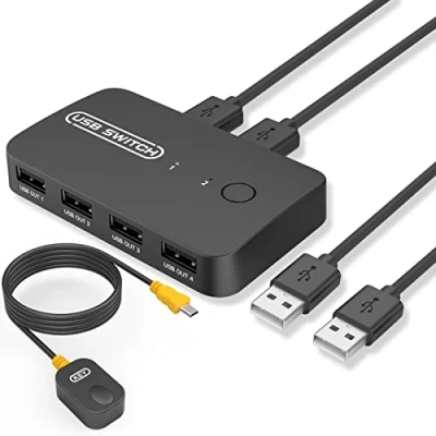 Afbeelding van eppfun USB KVM Switch Selector voor 2 computers en delen 4 apparaten muis, toetsenbord, scanner, printer, pc&#039;s met één knopschakelaar, ondersteuning audioadapter (2PC/4 USB)