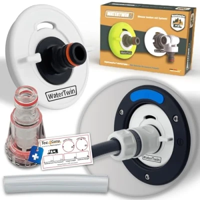 Afbeelding van MaJoCompTec® WATERTWIN Tankdeksel met wateraansluiting, watertankdeksel, vuladapter voor watervulopening, camper en caravanaccessoires (ECO versie + compact filter, adapter 3 pins D: 78)