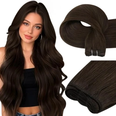 Afbeelding van Easyouth Weven Naaien Uitbreiding Echt Haar Kleur Donkerder Bruin 20 inch 100g