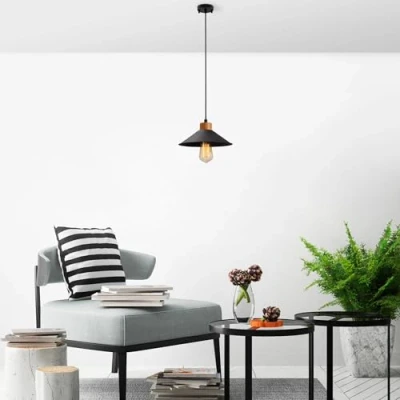 Afbeelding van Opviq Hanglamp GMN 00007 1 lamp houtdetail zwart