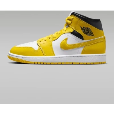 Afbeelding van Jordan AIR 1 MID Sneakers hoog, Dames, Maat: 40.5, White/vivid sulfur/black Leer en imitatieleer