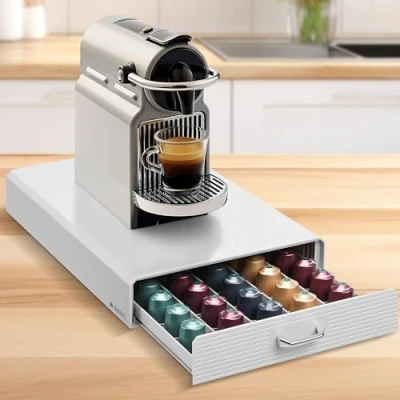 Afbeelding van Navaris capsulehouder Met lade Houder voor 50 koffiecups 5 lades Wit