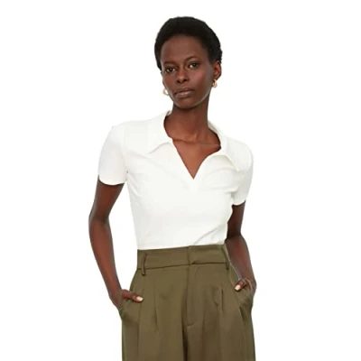 Afbeelding van Trendyol Marineblauwe Getailleerde/Plakkerige Cropped Corduroy Gebreide Blouse Met Polohals Twoss21Bz0038