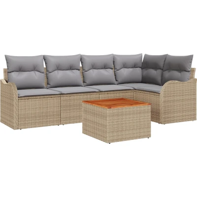 Afbeelding van vidaXL 6 delige Tuin Sofa Set met Kussens Beige Poly Rattan Acacia
