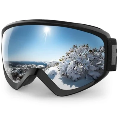 Afbeelding van findway Skibril voor kinderen, snowboardbril, brildrager, sneeuwbril, gespiegeld, juniors, jongens meisjes, tieners van 3 t.e.m. 14 jaar OTG 100% anti UV, condens