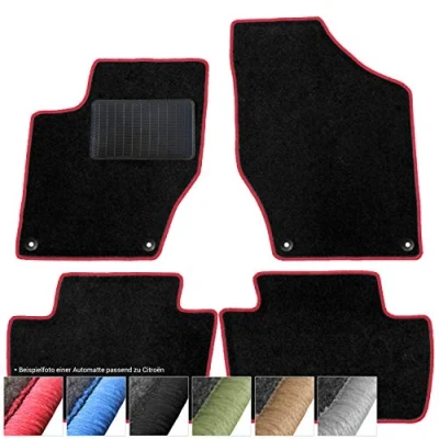 Afbeelding van moto MOLTICO Vloermatten auto velours autotapijten zwart automatten set 4 delig geschikt voor Peugeot 107 Citroen C1 2005 2014 (rood siernaden)