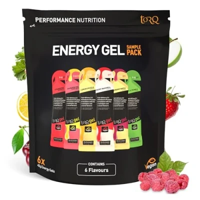 Afbeelding van Torq Energy Gel Sample Pack van 6 Ultimate On The Go Quick Release 30 g koolhydraten Hardlopen/Fietsen/Sportgels Proefpakket Natuurlijk &amp; Veganistisch