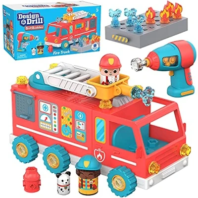 Afbeelding van Learning Resources Design &amp; Drill Bolt Buddies Vuur Vrachtwagen Constructie Speelgoed 54 Stuk Spelen Set