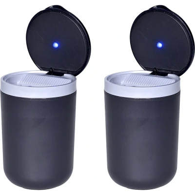 Afbeelding van All Ride Auto asbak met led licht 2x deksel kunststof zwart 11 x 7 cm Asbakken