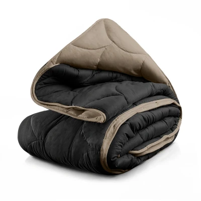 Afbeelding van Lazy Dekbed &amp; Dekbedovertrek In 1 Double Face Effen 140x200 Cm Zwart Taupe Warmteklasse 2 Winter Sleeptime Discounter.nl