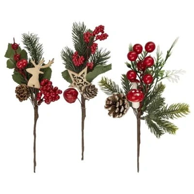 Afbeelding van Ideen mit Herz Decoratieve dennentakken, kunstdennentakken met bessen, winterdecoratie, kerstdecoratie, tafeldecoratie, bloemisterij, bloemstuk, 3 stuks