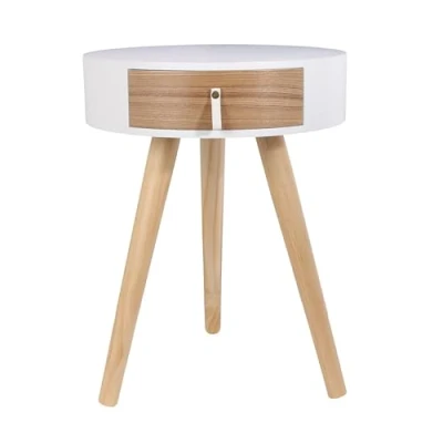 Afbeelding van HOME DECO FACTORY HD6201 Nachtkastje, model Nora, wit, 34,5 x 47 cm, elegant design met geïntegreerde lade, esthetiek en functionaliteit om je slaapruimte energie te geven