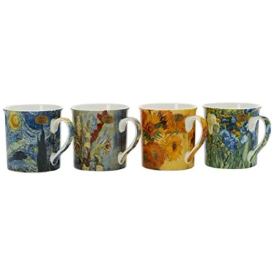 Afbeelding van Kleiner &amp; Pavey Set Van 4 verschillende mokken Gogh, Fijn China, Multi kleuren, 12 x 8 9 cm