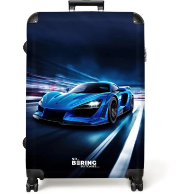 Afbeelding van NoBoringSuitcases.com® Koffer groot Reiskoffer lichtgewicht Auto Blauw Jongens Kind Rolkoffer met 4 wielen Grote trolley XL 98 liter bagage