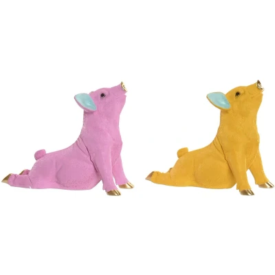 Afbeelding van Decoratieve figuren Home ESPRIT Geel Groen Roze Gouden Varken 30,5 X 15 25 CM (2 Stuks)
