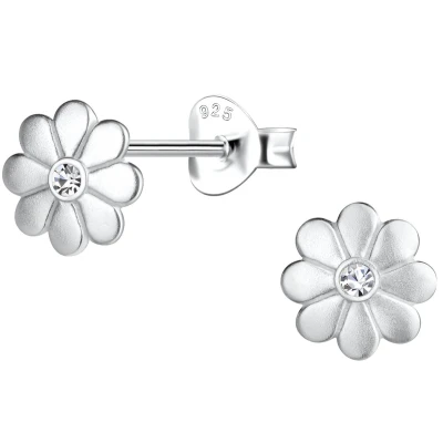 Afbeelding van JoyS Zilveren bloem oorbellen 7 mm madelief met een kristalletje sterling zilver 925