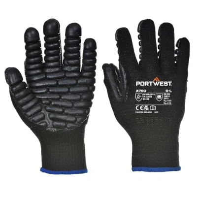 Afbeelding van Portwest Antivibratie Handschoen Grotte: L, Kleur: Zwart, A790BKRL