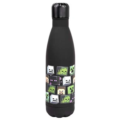 Afbeelding van Minecraft waterfles Roestvrijstalen Zwarte met creeper ontwerp Kinder bidons, herbruikbare 750 ml merchandise