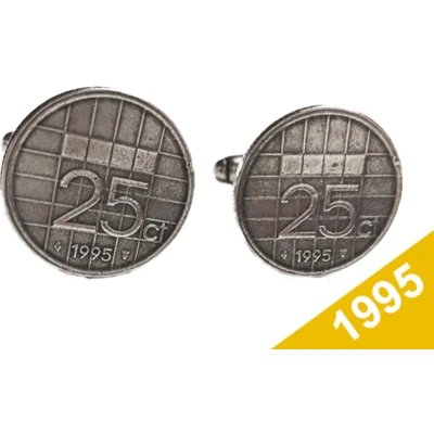 Afbeelding van Manchetknopen Kwartje 1995 Verzilverd Uniek en Stijlvol Sieraad met Jaartal Cadeau Geboortejaar Alle Jaartallen Beschikbaar Doorsnede 1,8 cm