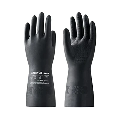 Afbeelding van LANON Chemisch bestendige handschoenen Latex Antislip reiniging Beschermende zijn bestand tegen sterk zuur, alkali en olie Veiligheidswerkhandschoenen 28mil Heavy Duty 12.6inch L Zwart