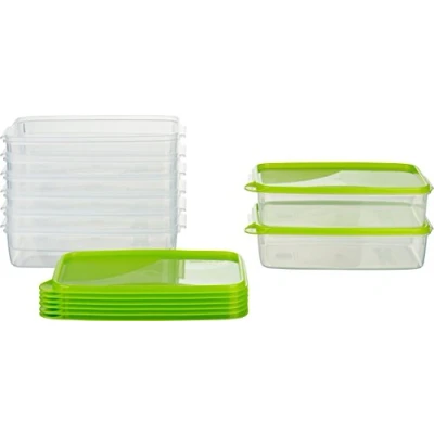 Afbeelding van MiraHome Vershouddoos, vriesdoos, rechthoekig, plat, 23 x 15 6,5 cm, inhoud 1,5 liter, set van 8 met groene deksels, kwaliteit uit Oostenrijk