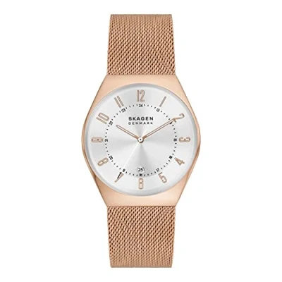 Afbeelding van Grenen Roségouden Roestvrijstalen Mesh Horloge met Drie Wijzers en Datum