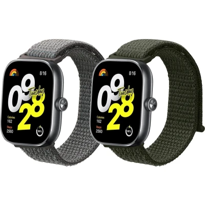 Afbeelding van kwmobile Horlogebandjes geschikt voor Xiaomi Redmi Watch 4 / Band 8 Pro 2 x Nylon Smartwatch bandje in donkergroen donkergrijs.
