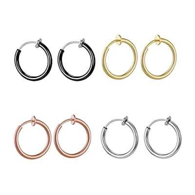 Afbeelding van Liuxn Nepoorbellen, hoepel zonder gaatjes, neusring, lip, oorclip, lichaamssieraden, 4 paar, 8 Count (Pack of 1), Koper