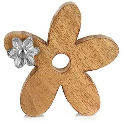 Afbeelding van COM FOUR® deco display bloem Premium gemaakt van mangohout Houten met kleine metalen om te laten zien en geven als een geschenk (1 stuk bloem)