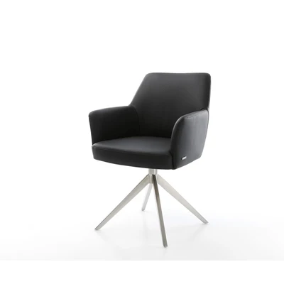 Afbeelding van DELIFE Draaistoel Xana Flex met armleuning echt leer zwart kruisframe breed roestvrij staal 360 draaibaar rocker functie pocketveer kern