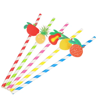 Afbeelding van Papieren Buigrietjes 6mm x 240mm Stripes met Fruit