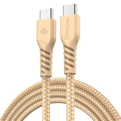 Afbeelding van TECHGEAR 1 m USB C naar kabel, 60 W, gevlochten kabel type C, snel opladen, compatibel met iPhone 15, iPad Pro, MacBook, Samsung Galaxy S24/S23/A14/A15/A25/A35/A34/A55/A54/A05s/A04s, goud