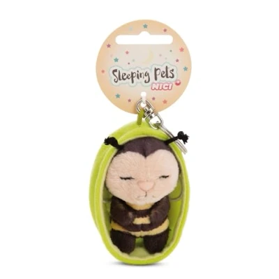 Afbeelding van NICI 61609 Sleutelhanger &quot;Sleeping Pets&quot; bij, 8 cm, in mandje, geel, trouwe metgezel voor rugzak of tas, sleutelhouder klein en groot