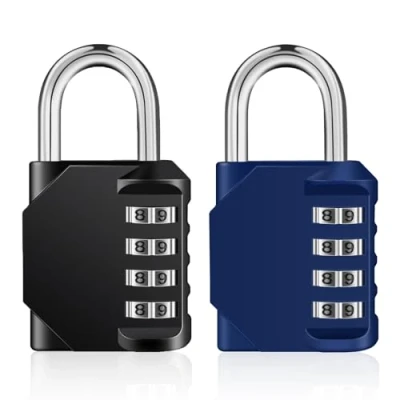 Afbeelding van ZHEGE Combinatiehangsloten, 4 cijferige hangsloten voor gymkluisjes, schoolkluisjes, outdoor hangslot, weerbestendig hekpoort, schuur, garage, enz. (zwart en blauw)