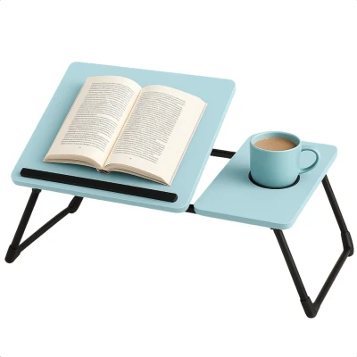 Afbeelding van Cheqo® Verstelbare Laptoptafel Laptopstandaard Laptop Tafel Opklapbare Bedtafel MDF Banktafel Anti slip Ontbijttafel Ontbijt op Bed Metaal Blauw