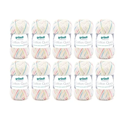 Afbeelding van Gründl Cotton Quick Print Breigaren/haakgaren (kleurrijk garen van 100% katoen, Oeko Tex gecertificeerd, naalddikte: 3 4) 10 x 50 g, Baby Multicolor