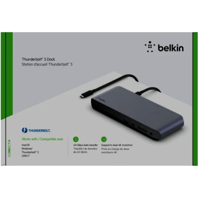 Afbeelding van Thunderbolt 3 dock Pro Belkin (4K@60Hz, DisplayPort, USB C, A, Kaartlezer, Mini jack, Ethernet, Voor Mac en Windows)
