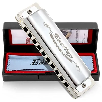 Afbeelding van East top blues mondharmonica sleutel van C, 10 gaten diatonische harp mond orgel T008, zilveren voor volwassenen, professionals en studenten