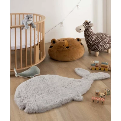 Afbeelding van Kindervloerkleed Walvis Fluffy Lichtgrijs 70x120 Cm