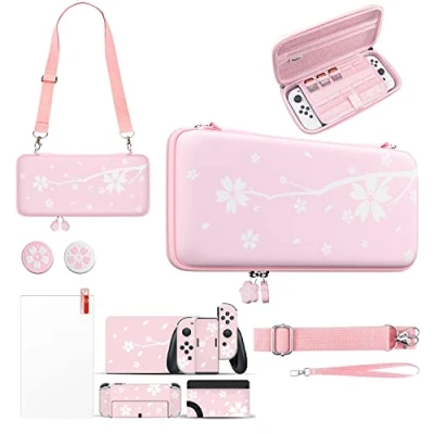 Afbeelding van Mytrix Switch Draagtas compatibel met Nintendo Switch/OLED/Lite console, accessoires en games, beschermende reiskoffer, draagbare hardshell opbergtas zakken, Geval kit, Sakura