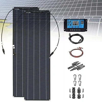 Afbeelding van 200W/400W Draagbaar Flexibel Zonnepaneel 12 24V, Monokristallijn Systeemkit Off Grid 40A Laadregelaar en Verbindingskabel voor RV Trailer Boot Cabin Camper,2x200W