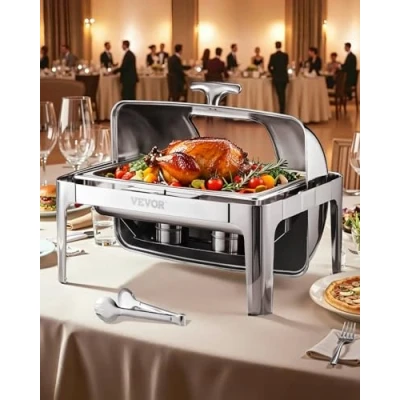 Afbeelding van VEVOR Chafing Dish Set Voedselwarmer Roestvrij Staal 3.9L 2 Containers Rolltop Zilver