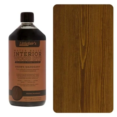 Afbeelding van Littlefair&#039;s Niet giftige houtbeits op waterbasis 1 liter bruine mahoniehouten kleurstof voor hout binnenshuis, o.a. deuren en plinten