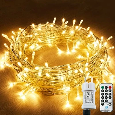 Afbeelding van Lichtsnoer met 120 leds, werkt op stroom, stekker, waterdicht, voor buiten en binnen, balkon, tuin, bruiloft, Kerstmis, feest
