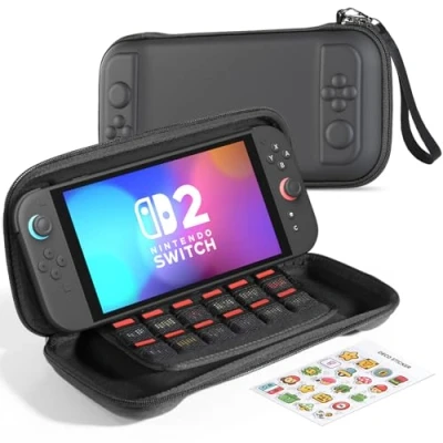 Afbeelding van HSIEHMIEN Dunne Draagtas voor Nintendo Switch 2 (2025), Beschermende Draagbare Opslagtas met 12 Spelkaartvakken, Harde Hoes Console en JoyCons